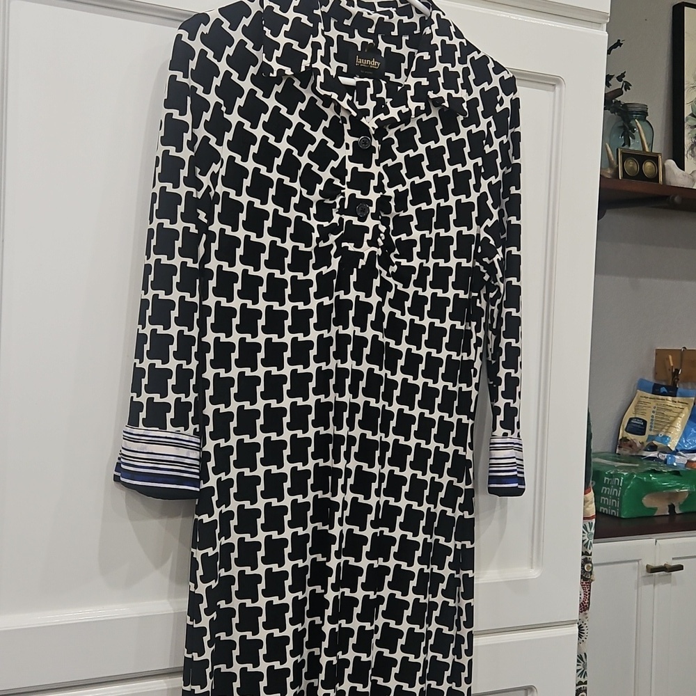 Laundry by Shelli Segal Black White Geometric Dress Sz 6